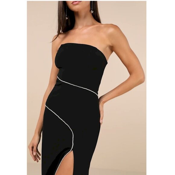 Elevated Sparkle Black Rhinestone Strapless Maxi Dress XL Missing 1 Stone - Picture 6 of 8